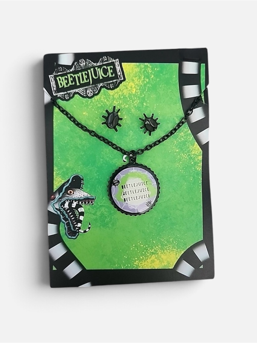 Beetlejuice Necklace & Stud Earring Jewelry Set Halloween Costume Accessory